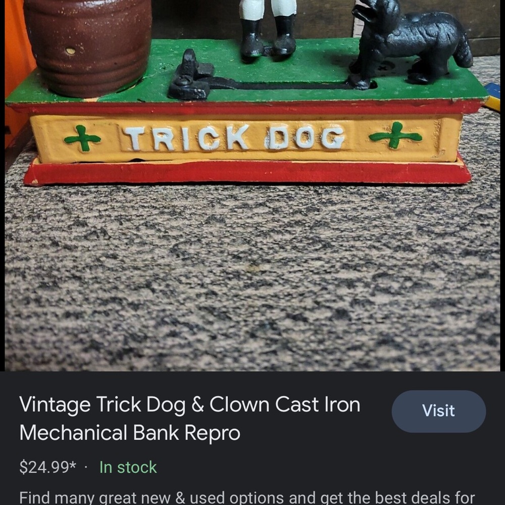 Vintage Trick Dog Cast Iron Mechanical Bank